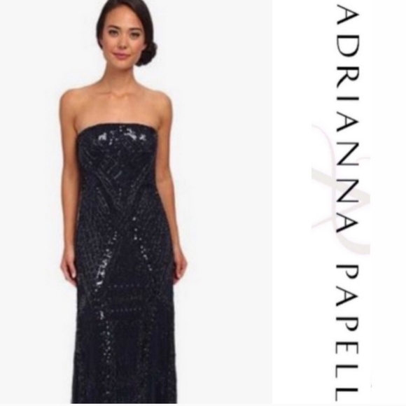 Adrianna Papell Dresses & Skirts - Adrianna-Papell strapless , beaded 🌹NAVY BLUE long Gown